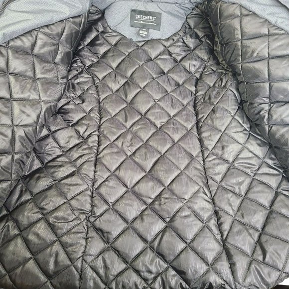 Skechers Womens Sz LG Dark Gray Faux Fur Lined Hooded Winter Jacket Puffer Parka - Picture 10 of 11